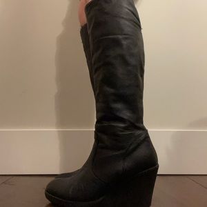 black leather boots with fur